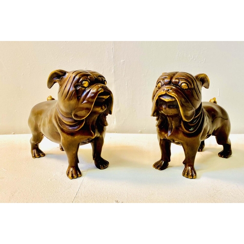 357 - SCULPTURAL BULLDOGS, a pair, in bronze, 29cm H x 38cm L (2)