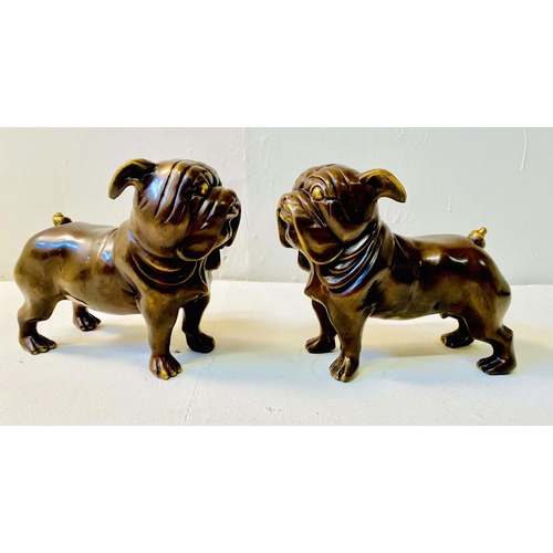 357 - SCULPTURAL BULLDOGS, a pair, in bronze, 29cm H x 38cm L (2)