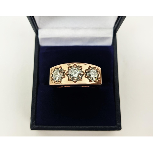 38 - A GENTS DIAMOND GYPSY RING, set with three brilliant cut diamonds of approximately 0.80 carats each,... 