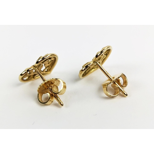 54 - A PAIR OF TIFFANY 18CT GOLD STUD EARRINGS, in the form of hearts with pierced foliage design, comple... 