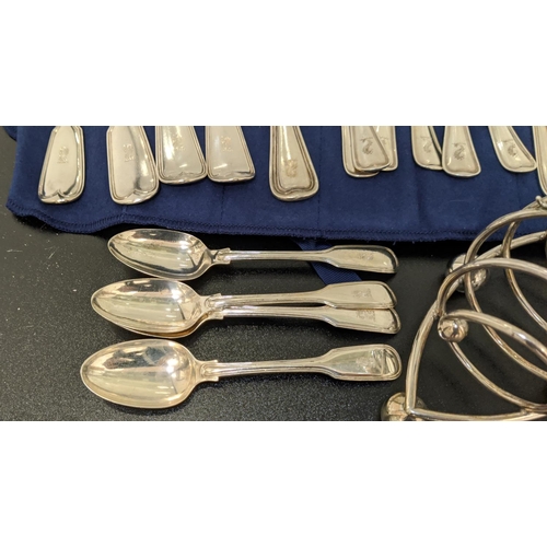 14 - QUANTITY OF SILVER AND SILVER PLATE, comprising sterling silver cutlery approx 26 oz, Walker and Hal... 