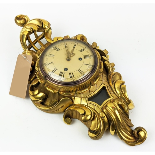 15 - SWEDISH CARTEL CLOCK, Rococo style giltwood, 58cm H x 35cm W.