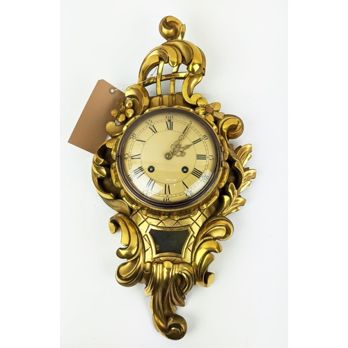 15 - SWEDISH CARTEL CLOCK, Rococo style giltwood, 58cm H x 35cm W.