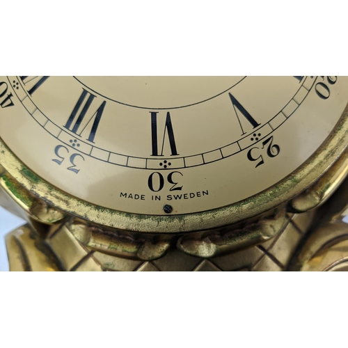 15 - SWEDISH CARTEL CLOCK, Rococo style giltwood, 58cm H x 35cm W.