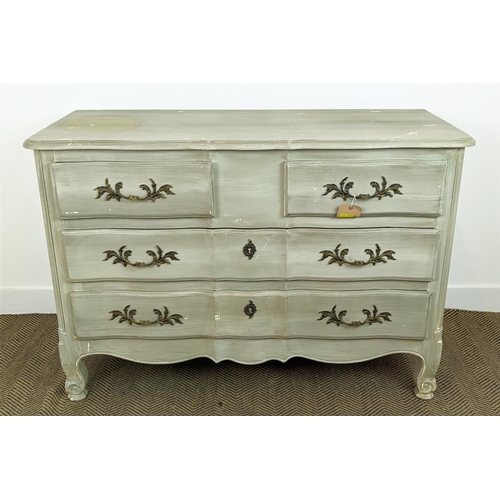 197 - COMMODE, Louis XV style painted of four drawers, 54cm D x 89cm H x 129cm W.