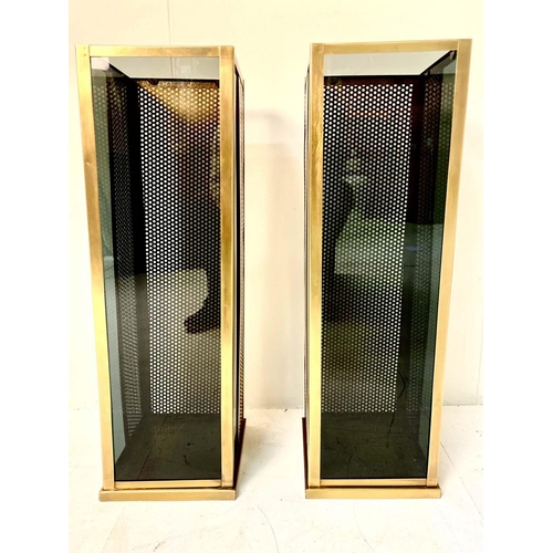 529 - HURRICANE LANTERNS, a pair, contemporary style gilt metal with tinted glass, 73cm H x 23cm x 23cm. (... 