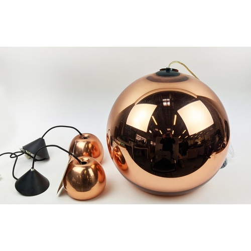 316 - TOM DIXON COPPER CEILING PENDANT LIGHT, and two others unsigned, differing. (3)