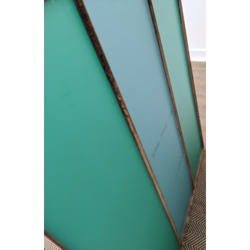 317 - ARCHITECTURAL WALL MIRROR, segmented plate, oxidised frame, 110.5cm x 128cm.