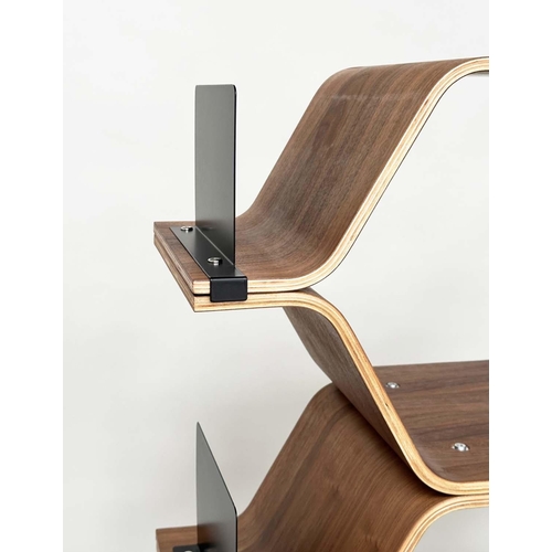 567 - SHELVES BY LUKA STEPAN, walnut veneered plywood polygon shelving system, 136cm x 150cm H x 32cm.