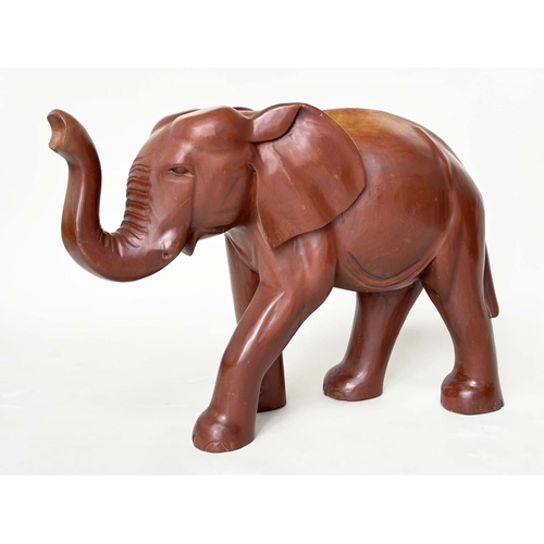 235 - ELEPHANT, Indian carved well patinated solid elm, 83cm W x 63cm H.