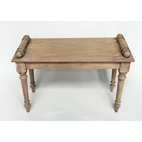 236 - HALL BENCH, 19th century style vintage rectangular bleached mahogany with 'bolster' handles, 76cm W ... 