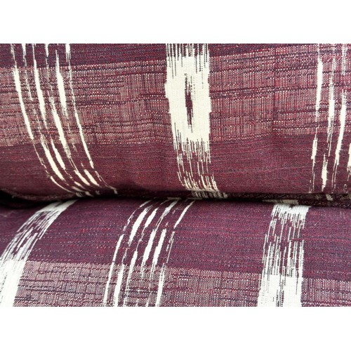 237 - SOFA, Swedish check purple/white upholstery with scroll arms, 203cm W.