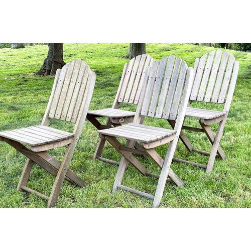 232 - GARDEN CHAIRS, a set of four, teak slatted folding stamped JYZ since 1833. (4)