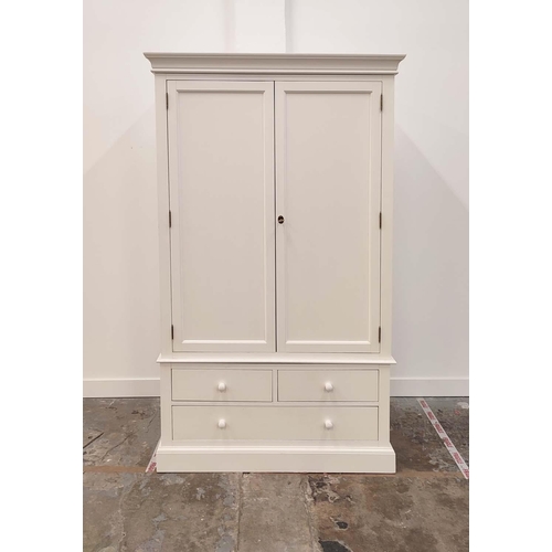 272 - WARDROBE, in a white finish with two doors, hanging rail and three drawers 125cm W x 57cm D x 205cm ... 