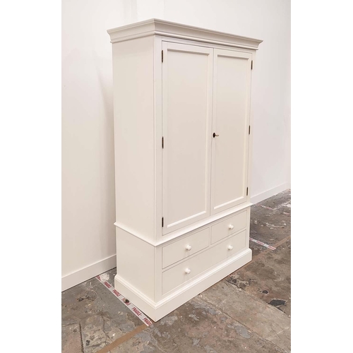 272 - WARDROBE, in a white finish with two doors, hanging rail and three drawers 125cm W x 57cm D x 205cm ... 