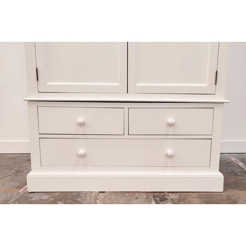 272 - WARDROBE, in a white finish with two doors, hanging rail and three drawers 125cm W x 57cm D x 205cm ... 