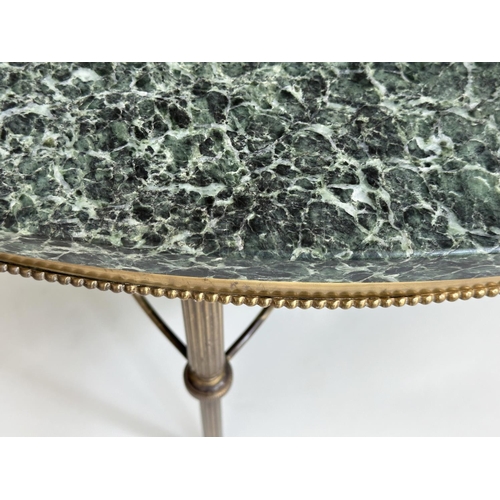 112 - LOW TABLE, 1950s circular, marble raised upon gilt metal beaded and reeded supports, 108cm W x 41cm ... 