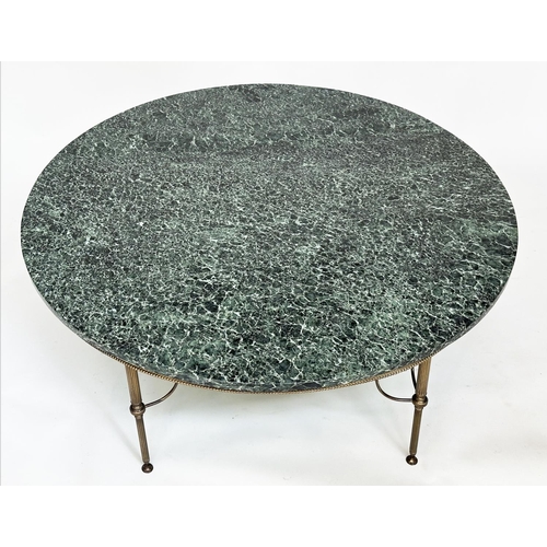 112 - LOW TABLE, 1950s circular, marble raised upon gilt metal beaded and reeded supports, 108cm W x 41cm ... 