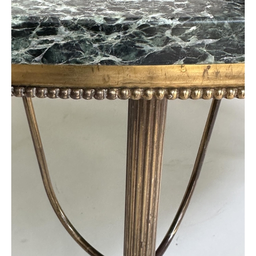 112 - LOW TABLE, 1950s circular, marble raised upon gilt metal beaded and reeded supports, 108cm W x 41cm ... 