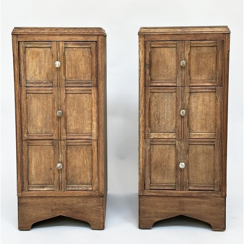 113 - ART DECO BEDSIDE CHESTS, a pair, Heals style limed oak, each with three drawers, 78cm H x 50cm D x 2... 