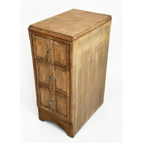 113 - ART DECO BEDSIDE CHESTS, a pair, Heals style limed oak, each with three drawers, 78cm H x 50cm D x 2... 