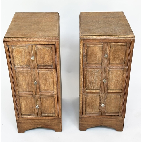 113 - ART DECO BEDSIDE CHESTS, a pair, Heals style limed oak, each with three drawers, 78cm H x 50cm D x 2... 