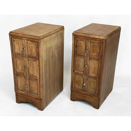 113 - ART DECO BEDSIDE CHESTS, a pair, Heals style limed oak, each with three drawers, 78cm H x 50cm D x 2... 