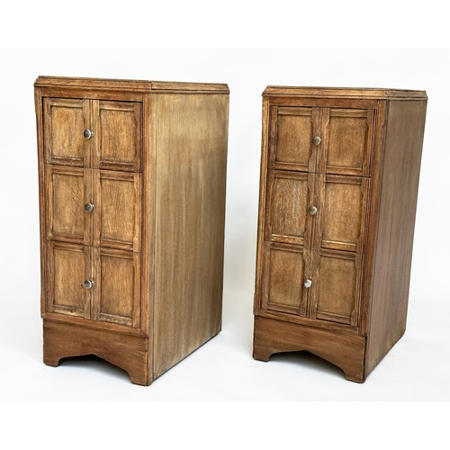 113 - ART DECO BEDSIDE CHESTS, a pair, Heals style limed oak, each with three drawers, 78cm H x 50cm D x 2... 