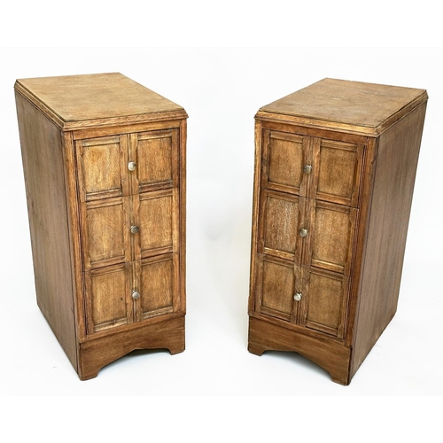 113 - ART DECO BEDSIDE CHESTS, a pair, Heals style limed oak, each with three drawers, 78cm H x 50cm D x 2... 