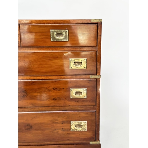 115 - CAMPAIGN STYLE CHEST, yewwood and brass bound with one long drawer above two short drawers, (all dra... 