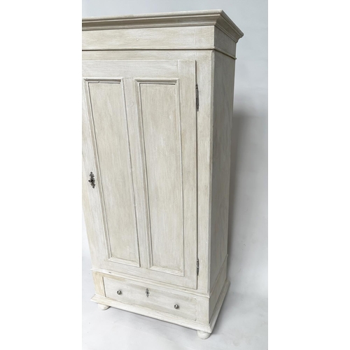 131 - ARMOIRE, 19th century French traditionally grey painted, with a panelled door enclosing hanging spac... 