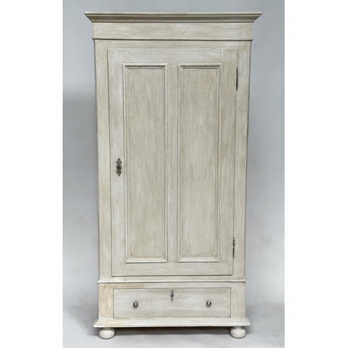 131 - ARMOIRE, 19th century French traditionally grey painted, with a panelled door enclosing hanging spac... 