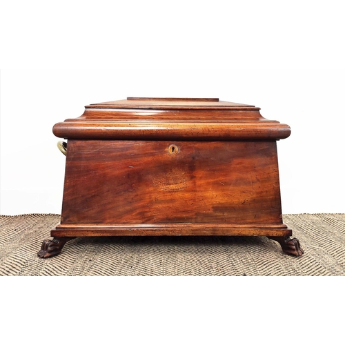 152 - WINE COOLER, Regency mahogany of sarcophagus form with green baize lining, brass handles and inset c... 