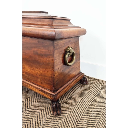 152 - WINE COOLER, Regency mahogany of sarcophagus form with green baize lining, brass handles and inset c... 