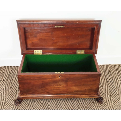 152 - WINE COOLER, Regency mahogany of sarcophagus form with green baize lining, brass handles and inset c... 