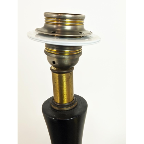 160 - TABLE LAMP, matt black with a brass shade, 51cm x 99cm H.