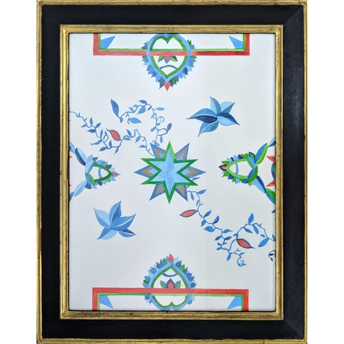 161 - WATERCOLOURS, a set of three, inspired by Persian ceramics in black and gilt frames, largest 77cm x ... 