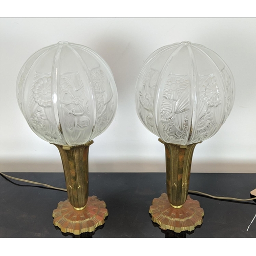 162 - TABLE LAMPS, a pair, Art Deco, with frosted glass orbs and gilt metal bases, each 40cm H. (2)