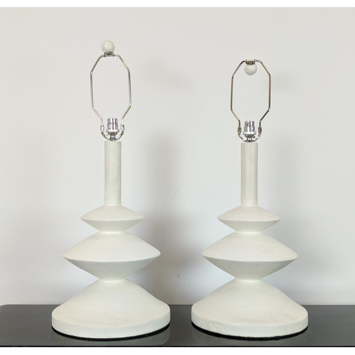 165 - JEAN MICHEL FRANK INSPIRED WHITE PLASTER TABLE LAMPS, a pair, bases each 53cm H. (2)