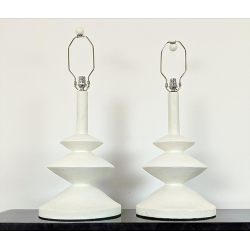 165 - JEAN MICHEL FRANK INSPIRED WHITE PLASTER TABLE LAMPS, a pair, bases each 53cm H. (2)