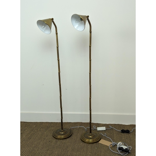 166 - FLOOR READING LAMPS, a pair, faux bamboo metal, attributed to Vaughan, each 119cm H. (2)