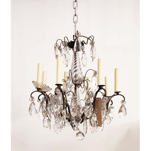 167 - CHANDELIER, gilt metal with glass droplets, 50cm diam, 8 branch.