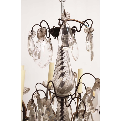 167 - CHANDELIER, gilt metal with glass droplets, 50cm diam, 8 branch.