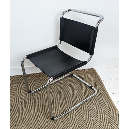 179 - DINING CHAIRS, a set of six, Bauhaus design, tubular chrome with leather seats, each 48cm W x 84cm H... 