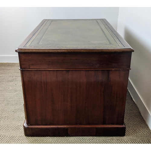 187 - PEDESTAL DESK, Victorian mahogany with a tooled inlaid green leather top over nine drawers, 140cm W ... 