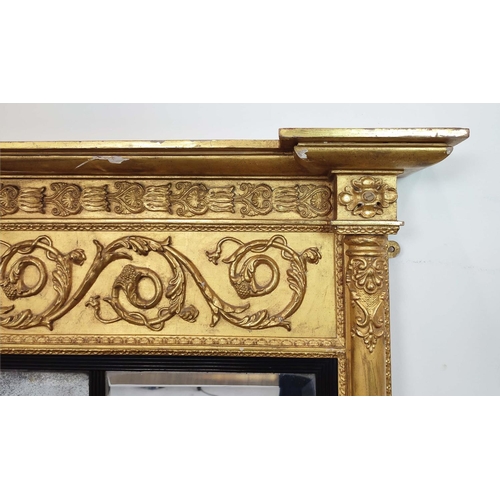 190 - OVERMANTEL, Regency design giltwood and gesso with scrolling foliate frieze and triple plates, 87cm ... 