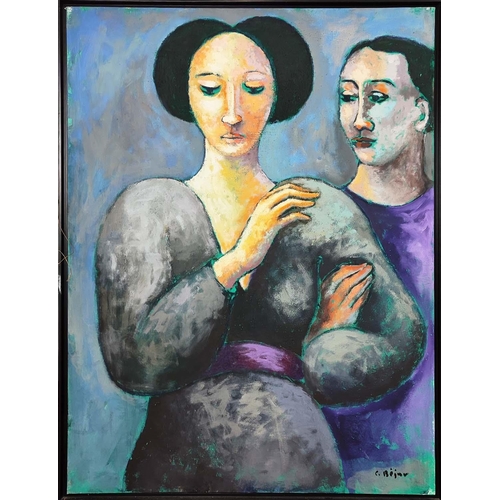 21 - C. BEIAR, 1991, oil on canvas, study of two women, 94cm x 71cm, Bruton Street Gallery label to verso... 