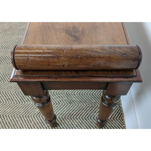 227 - HALL BENCH, Victorian and later mahogany with turned supports, 113cm L x 32cm D x 52cm H.