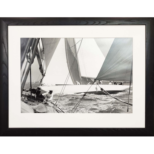 23 - BLACK AND WHITE YATCHING PHOTO PRINTS, framed, one glazed, one unglazed, 57cm x 42cm. (2)