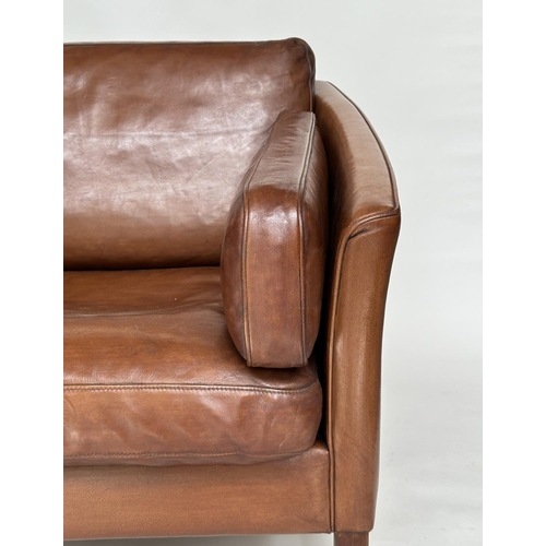 288 - DANISH SOFA, 1970s two seater with grained natural soft tam brown leather upholstered, 150cm W.